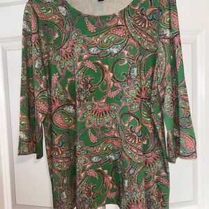J. Jill Wearever Women's M Green Paisley Long Sleeve Tunic Top